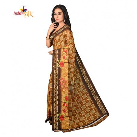 Buy online Pure Kanjeevaram Silk Gold zari woven Saree - Brown-AF914